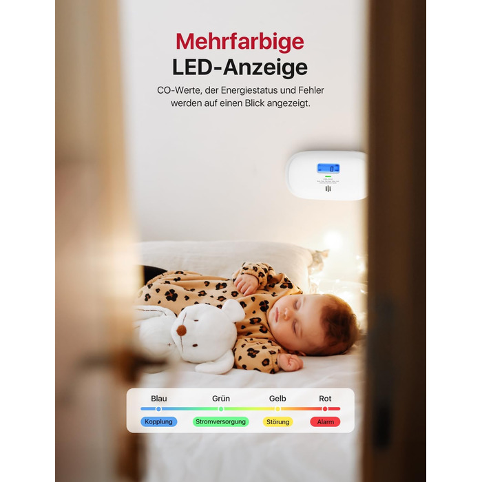 X-Sense Детектор чадного газу XC0C-iR з LCD-дисплеєм, сертифікат TÜV Rheinland, керування через додаток, змінна батарея, 1 шт. Білий