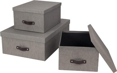 Набір з 3 коробок для зберігання для спальні, дитячої кімнати, офісу або ванної кімнати Штабельована коробка для зберігання з кришкою Коробки для зберігання з ДВП та паперу сірий (антрацит)
