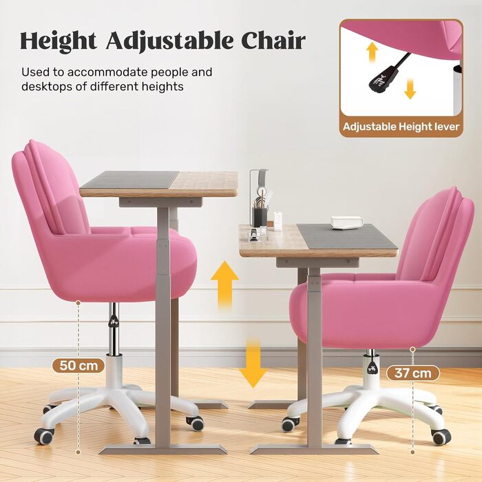 Ергономічне крісло 2-в-1 для дому та офісу, обшите велюром, поворотне на 360°, регульоване по висоті (без подушки, червоне)