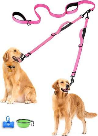 Подвійний повідець для собак PetBonus 58-81 см з 4 ручками рожевий