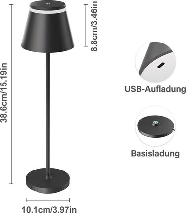 LED-лампа настільна бездротова Neoglint (2 шт) з бездротовою зарядкою та пультом ДУ, чорна