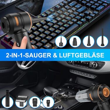 Бездротовий ручний автомобільний пилосос 4 в 1, потужність 18000Па, безщітковий двигун 200000 об/хв, 3 рівні всмоктування для авто, дому та шерсті тварин, сріблясто-чорний