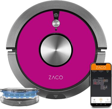 Робот-пилосос ZACO A9sPro з функцією миття підлоги, додаток & Alexa, картографування, 2 години, для твердої підлоги та килима, шерсті домашніх тварин