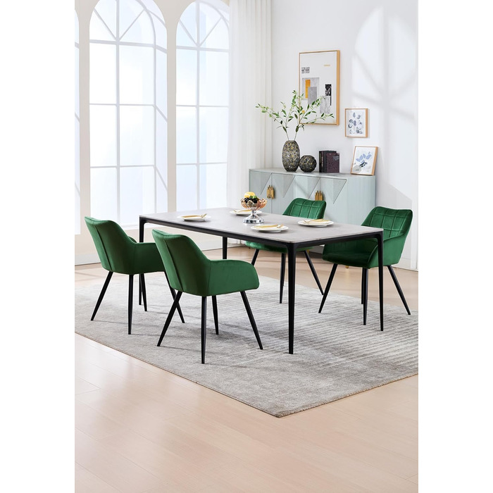 Крісла для їдальні WOLTU, крісла для кухні, м'які крісла з підлокітниками, 8 шт., темно-зелений, з велюровою оббивкою та металевими ніжками