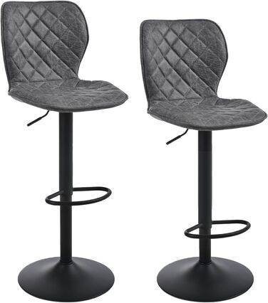 Барний стілець регульований по висоті з підніжкою та спинкою, оббитий PU шкірою, на металевому каркасі, 360° обертання, для кухні, стільниці, їдальні, вітальні (набір 2 шт, чорний)