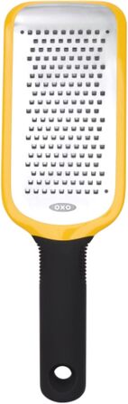 OXO Good Grips Терка кулінарна прямокутна з контейнером для збору з нержавіючої сталі, для овочів та іншого, срібна/чорна (середня)