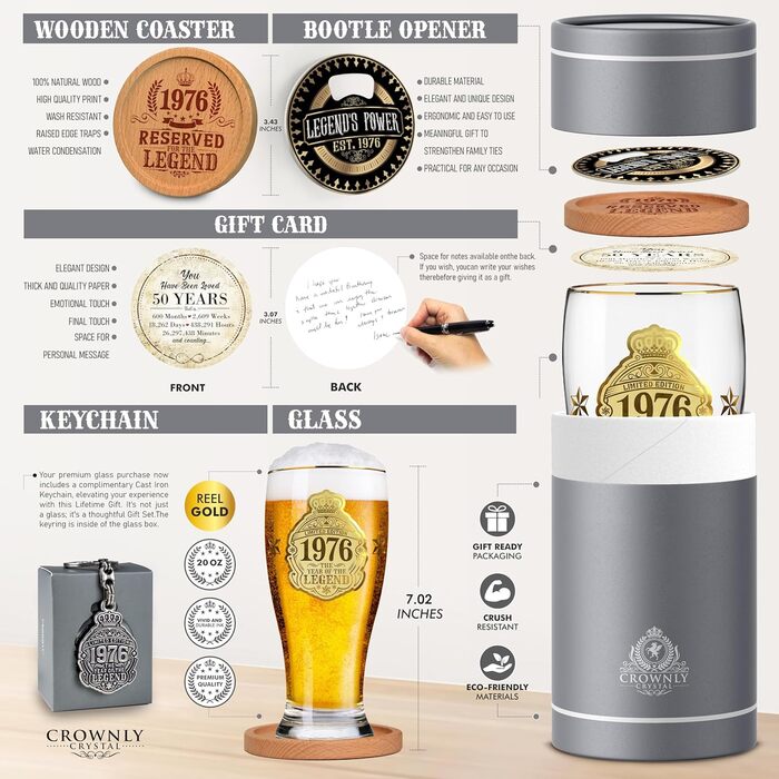 Пивний келих з гравіюванням 570 мл, 50 років, Персоналізований подарунок для чоловіка, тата, декор, безбарвний