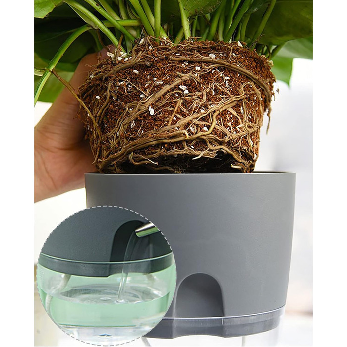 Набір горщиків для трав на кухню, самополив, 3 шт. – сад для кухні, 18.2x11x15.3 см, для свіжих кухонних трав (сірий, 6 шт.)