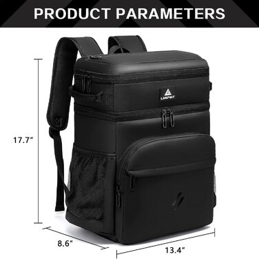 Рюкзак-холодильник Laripwit 54 літри: ізольований, тактичний, для пікніків, подорожей, кемпінгу, пляжу (33л) - чорний