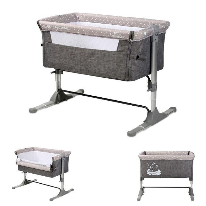Lorelli Sleep and Care Дитяча колиска-ліжко, складана, Cododo з кишенею/матрацом, сіра, 1 шт.