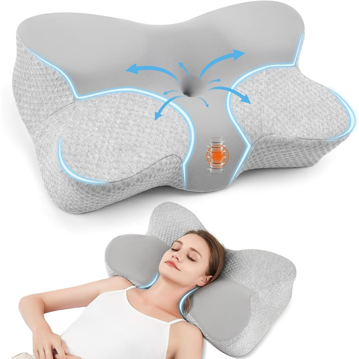 Подушка для шиї Jiaao Memory Foam, комфорт для всіх положень сну, можна прати, 64x39x13 см (пелюстка)