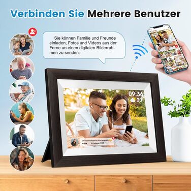 Цифровий фоторамка Mejasg 10.1 дюйма з Wi-Fi, 32GB, IPS сенсорний екран, автоповорот, для фото та відео, з дерева