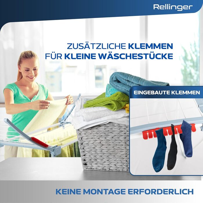 RELLINGER® Сушарка для білизни - розкладна XXL, 18 метрів сушіння - преміум якість, нековзна, для балкону