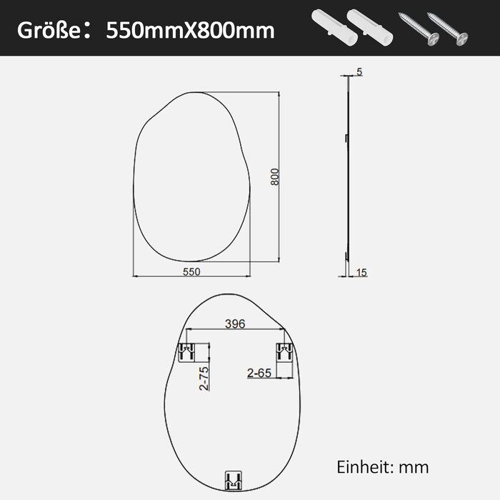 Дзеркало для ванної кімнати Boromal, чорне, 55x80 см, вертикальне/горизонтальне, для ванної, вітальні, гостьового WC