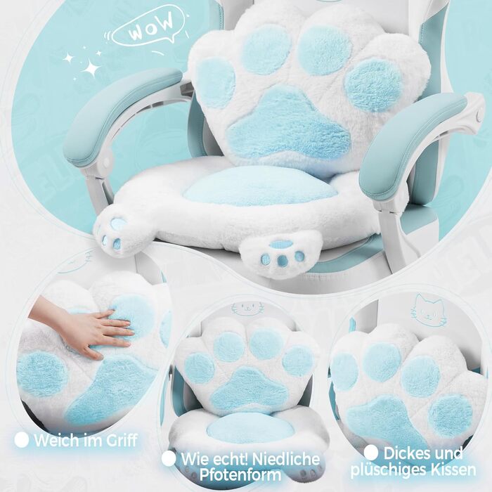 Ігровий крісло Dowinx з підніжкою, комфортний ігровий сідло для ПК, рожево-білий, для дорослих