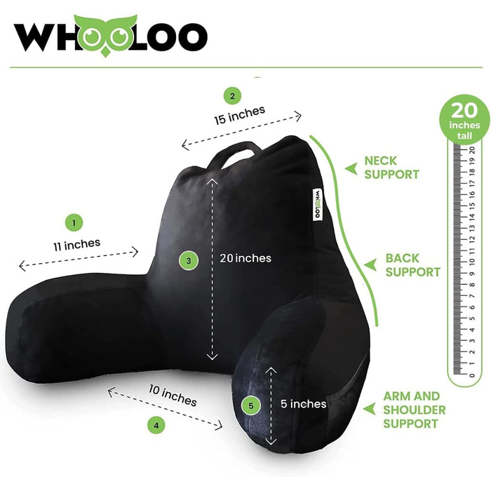 Подушка для відпочинку в ліжку з підтримкою спини, великий кут нахилу для дорослих, для перегляду телевізора, зняття печії, релаксації та припинення хропіння, виготовлена у США, 100% Memory Foam знімний чохол