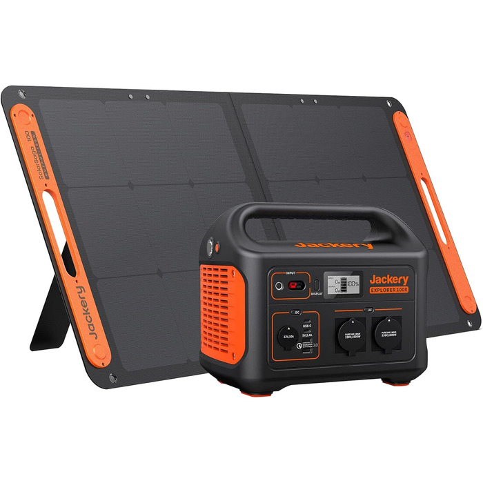 Jackery Explorer 1000: Портативна електростанція 1002Wh з сонячною панеллю 100W - Мобільний акумулятор з 230V, USB та QC для відпочинку на природі (E1000)