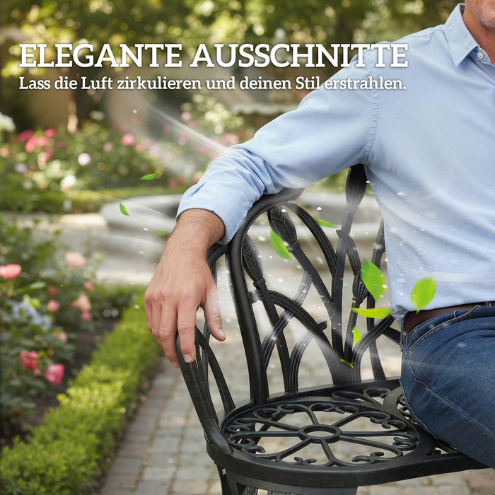 Садова лавка Gartenbank на 2 особи з литого алюмінію, стійка до погодних умов, з декоративною спинкою у вигляді тюльпанів та квітковим орнаментом, розміром 99 x 57 x 78 см