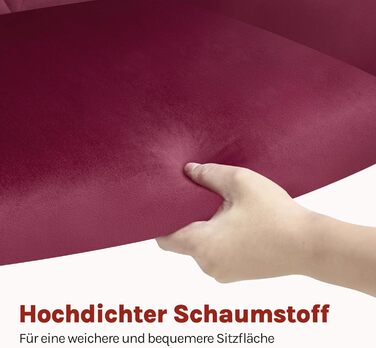 WOLTU Набір з 2 кухонних стільців з підлокітниками, для вітальні, кухні, їдальні. М'які стільці з оксамитовим покриттям, металеві ніжки, Бордовий колір