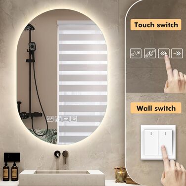 Дзеркало для ванної кімнати 600 мм з підсвічуванням, регульоване, з сенсорною кнопкою, функцією запобігання запотіванню та таймером | IP44, вологостійке, для ванної кімнати, готелю, кругле (Музика 500 мм 750 мм)