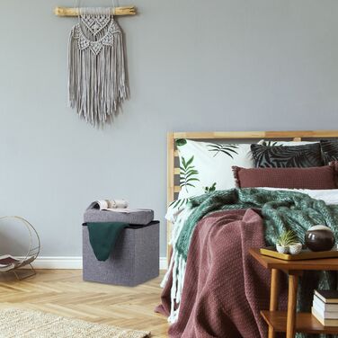 Relaxdays Складний табурет з місцем для зберігання, льон