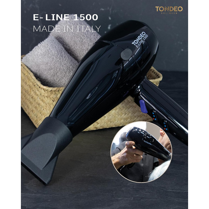 Професійний фен TONDEO E-LINE 1500 Фен з 3 режимами нагрівання, кнопкою миттєвого охолодження та шарнірним з'єднанням для легкого використання та індивідуальних зачісок