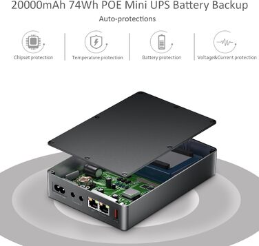 Mini UPS з Gigabit POE для роутера, модему, камери відеоспостереження. Вхід AC, вихід 5V USB, 12V DC та 48V~55V POE++