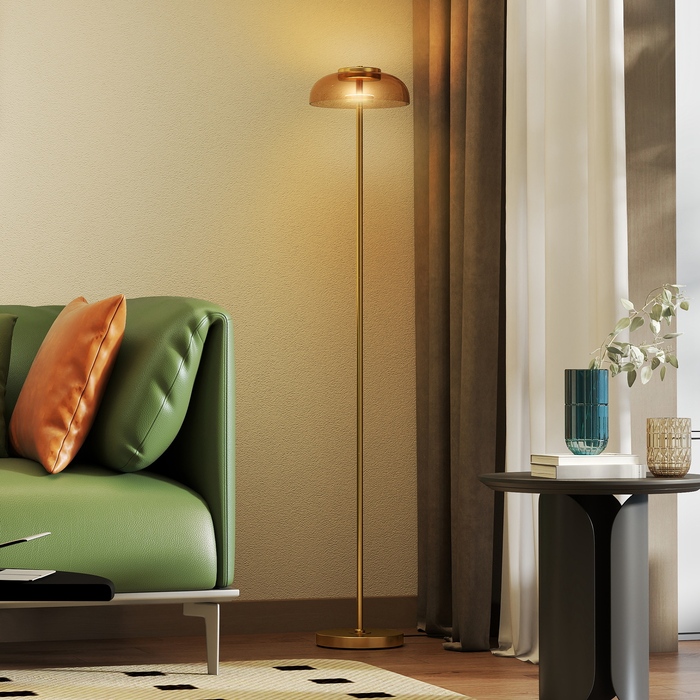 Лампа торшер LED HOMCOM для вітальні, торшер з теплим світлом 3000K, вимикач на ніжці, 25 x 25 x 134 см, латунь