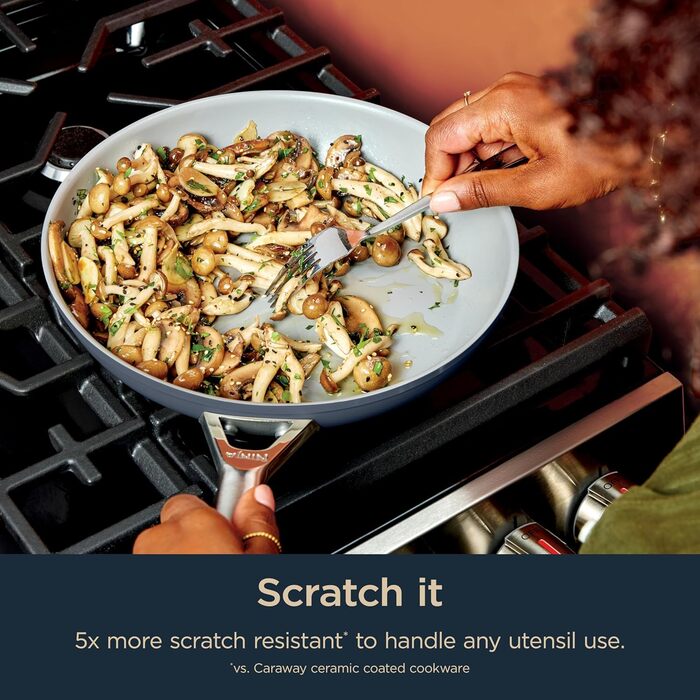 Набір посуду Ninja Ceramic Pro CW39011MM: 11 предметів, керамічне покриття, антипригарне, для всіх плит (в т.ч. індукційних), піч-безпечний, без PTFE, колір - Midnight Blue