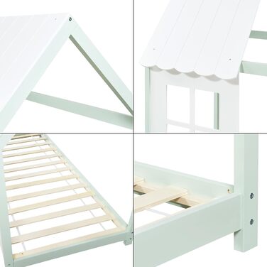 Дитяче ліжко Tostedt: будиночок-ліжко для підлітків, ліжко-ігровий будиночок, напіввідкритий дизайн, ліжко Монтессорі з масиву сосни, 120x200 см, рожевий/білий