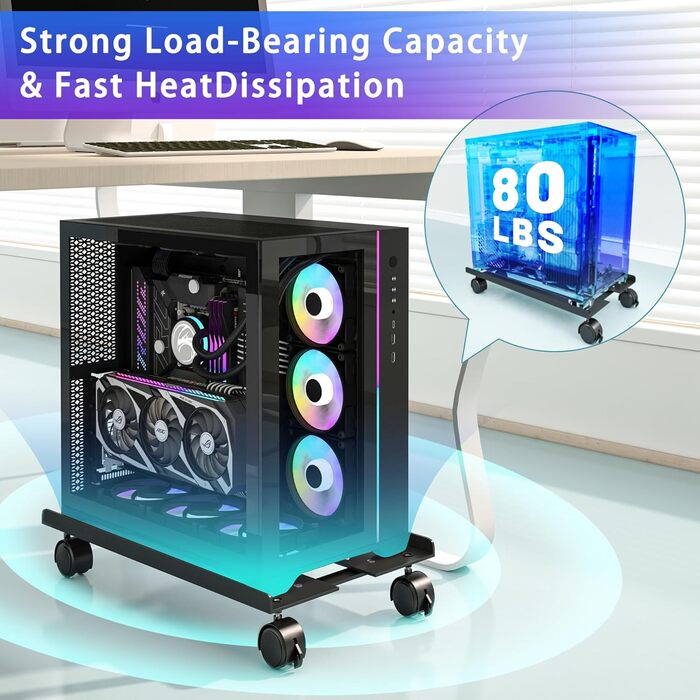 Стійка для ПК з металу, підставка для комп'ютера, регульована підставка для CPU, універсальна мобільна стійка з колесами для під столом