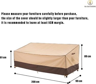 Накладка для садово-патіо меблів F&J Outdoors: водовідштовхувальна, захист від сонця, для 3-х місць, 208x99x61/89 см, бежева