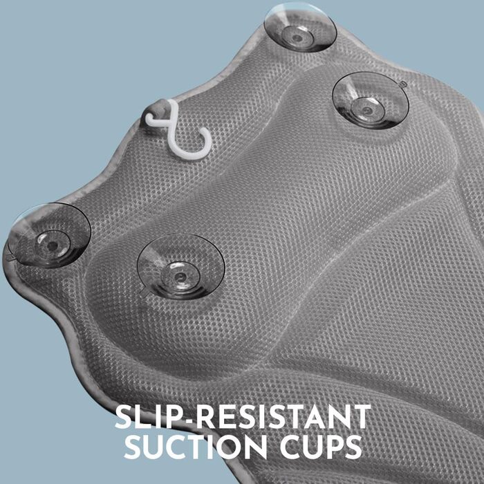 Подушка для ванни WONDERfoam з ергономічною підтримкою голови, шиї та спини, сірого кольору. Матеріал: піна пам'яті, антиковзаюча, машинне прання, дихаюча, швидковисихаюча.