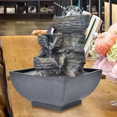 Кімнатний фонтан Ejoyous з підсвічуванням: фонтан для дому, водяний фонтан, декор для вітальні, зволожувач повітря, для медитації та релаксації, EU-штекер 220V