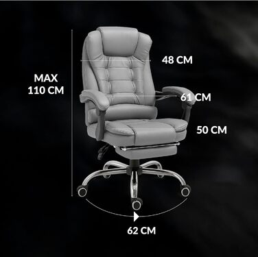 Ергономічне крісло для офісу RMF, регульоване, з підніжкою – зручне та розслаблююче крісло для робочого столу, обертається, регулювання висоти, сіре