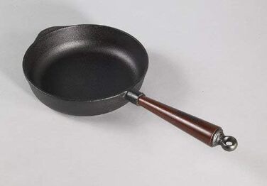 Чавунна сковорода для сервірування 25 см з дерев'яною ручкою і високим краєм