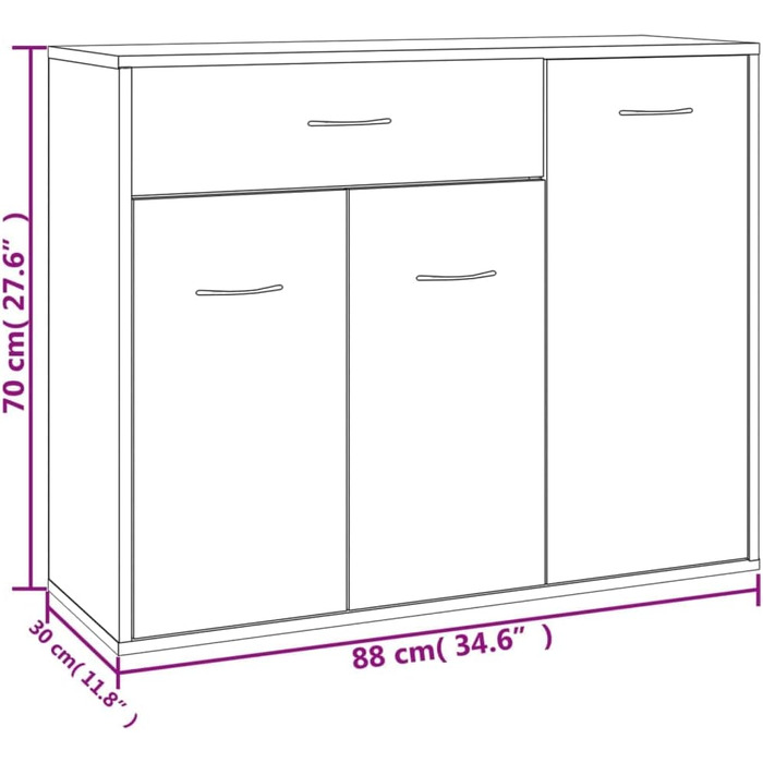 Сервант 1 шухляда 3 двері Комод 88x30x70см інженерне дерево (дуб сонома)