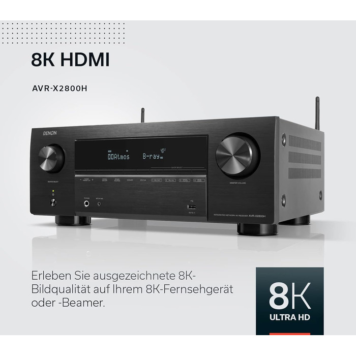 Ресивер Denon AVR-X2800H 7.2, Dolby Atmos, DTSX, 8K HDMI, Bluetooth, WLAN, AirPlay 2, Alexa, чорний