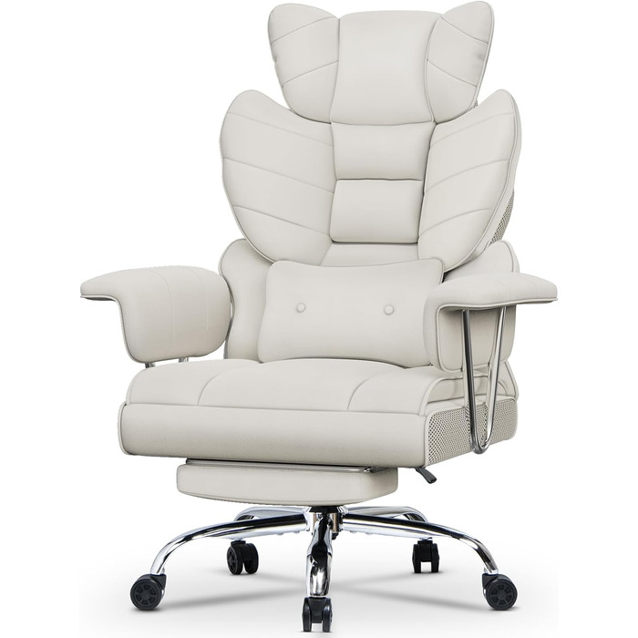 Офісний крісло NaspaLuro з підставкою для ніг, ергономічне, з підтримкою попереку, з високою спинкою, для дому та офісу, сірого кольору (білий 2, 77x66x134 см)