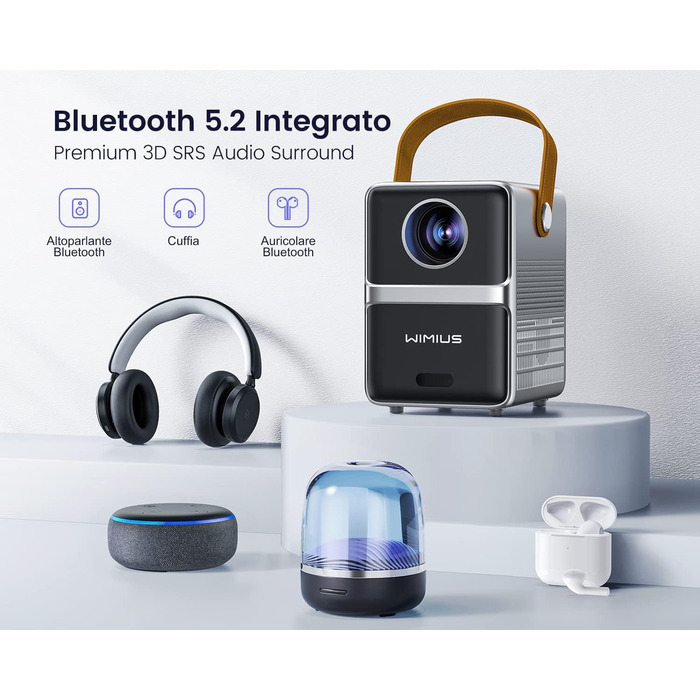 Mini-проектор WiMiUS 18000 Люмен з Wi-Fi та Bluetooth, 1080P Full-HD, для домашнього кінотеатру, сумісний з iOS/Android/Laptop/USB/PS5/AV, чорний