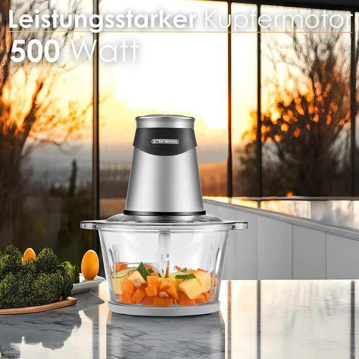 Електричний подрібнювач потужний Multizerkleinerer Blitzhacker 500W 1.8л зі скляною чашею - універсальний кухонний комбайн для приготування дитячого харчування, горіхів, овочів, фруктів та м'яса