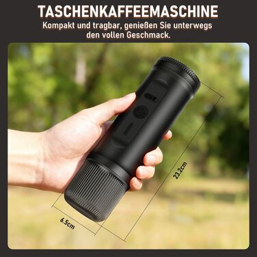 Портативна кавомашина ICARE з акумулятором, 2-в-1 для капсул NS та меленої кави, самонагріваюча, USB-C, індикатор заряду, для кемпінгу, подорожей та в дорогу (Чорний)