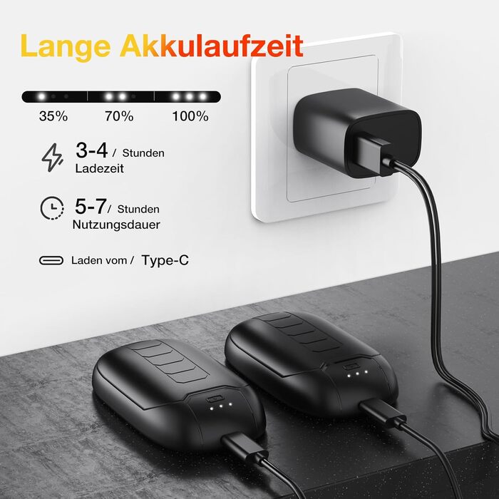 Електричний грієчка для рук, перезаряджається, з магнітом, 7 годин тепла, 3 режими, до 56°C, USB-C, для Рейно, гольф, спорт на відкритому повітрі, чорний N1