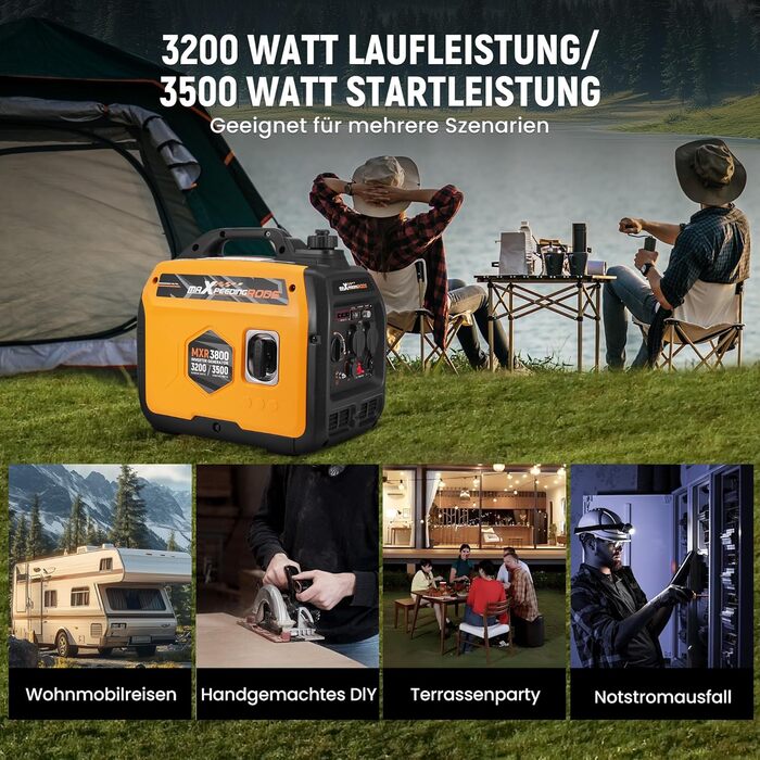 Інверторний генератор maXpeedingrods 2000W: бензиновий, 4-тактний, з USB та 230V, цифровий дисплей, компактний для кемпінгу та подорожей