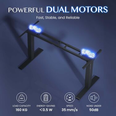 Стол робочий регульований по висоті FLEXISPOT E6, електричний, чорний, 160 кг, USB, пам'ять, LED-дисплей