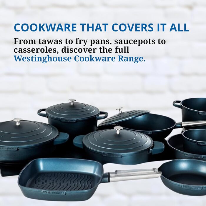 Сковорода-гриль Westinghouse PERFORMANCE SERIES 28 см з нержавіючої сталі, підходить для індукції, грилю та всіх типів плит, з антипригарним покриттям, для духовки та миття в посудомийній машині, алюміній, блакитний