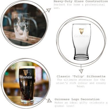 Склянки для пива Guinness Pint 2X 568 мл - Набір келихів для крафтового пива, лагер, ель - Міцне скло для бару та кухні