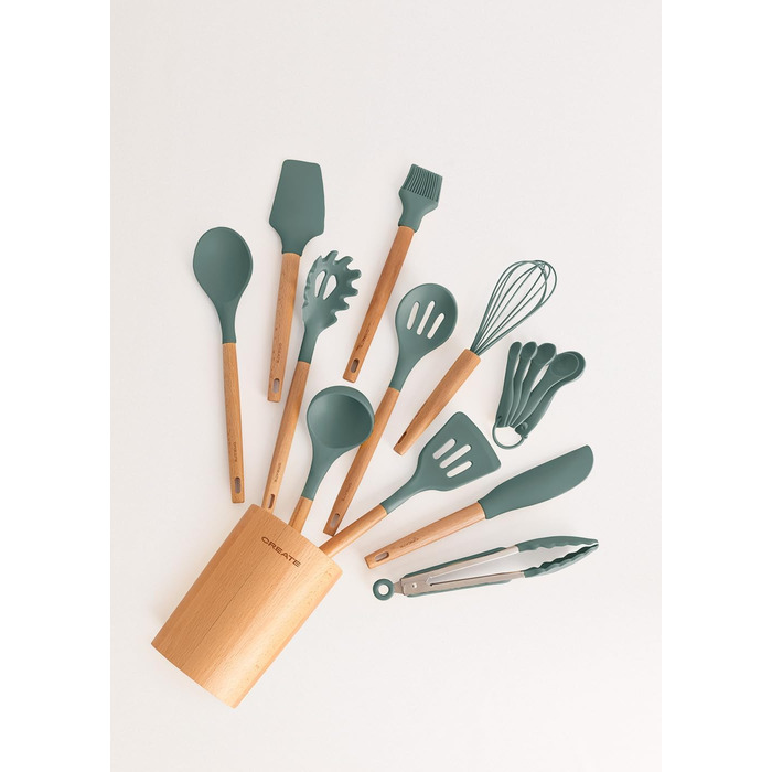 Набір кухонних аксесуарів Sage: 11 предметів з силікону та буку, BPA-free, до 230°C, кремовий