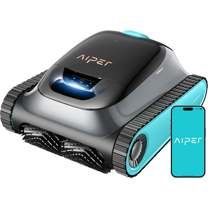 AIPER Scuba S1 Робот-пилосос для басейну, автоматичне очищення дна та стін, ультратонкий фільтр 3 мкм, 180 хвилин роботи, 15900 л/год, керування через додаток, для вбудованих басейнів, синій