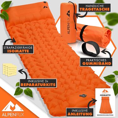 Спальний килимок Alpenfux Відкритий надувний матрац для кемпінгу, походів і кемпінгу надувний, надлегкий і невеликий розмір рюкзака (помаранчевий)